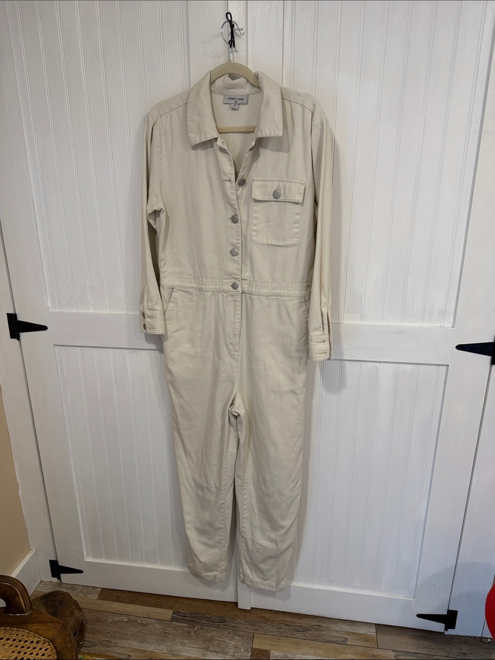 Sandy Ling Cream Utility Button-Front Jumpsuit size 8